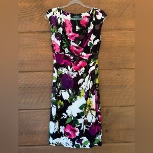 Lauren Ralph Lauren Floral Sheath Dress Black White Pink Green | Size 6